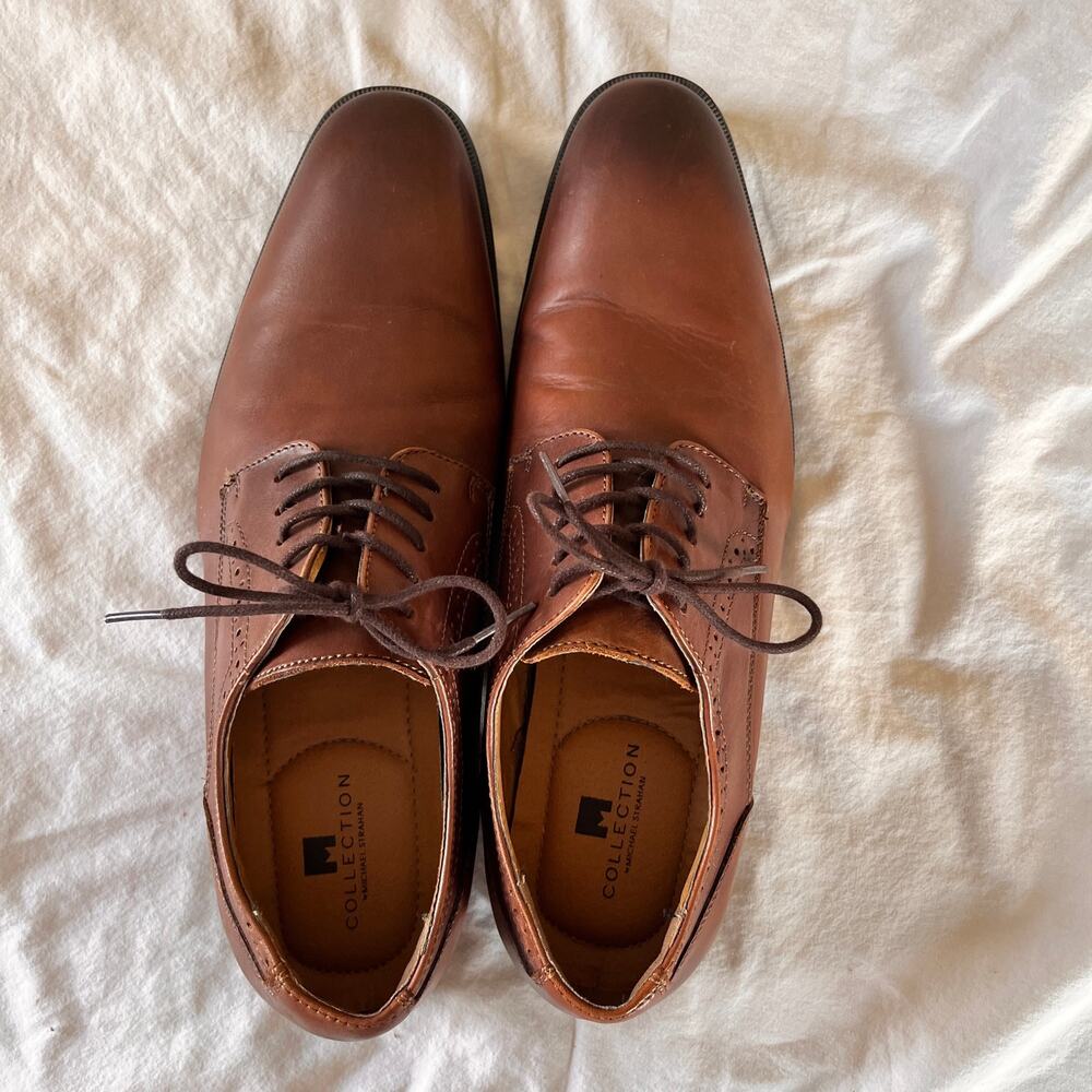 Michael Strahan Men's MS GENE Cognac Tan Leather Brogue Oxford Shoes Size 10M